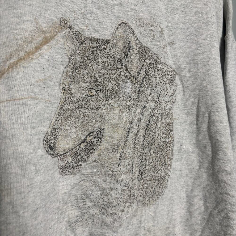 Vintage 80s Wolf Sweatshirt Fave Animal No Size Tag Fade Gray Wildlife